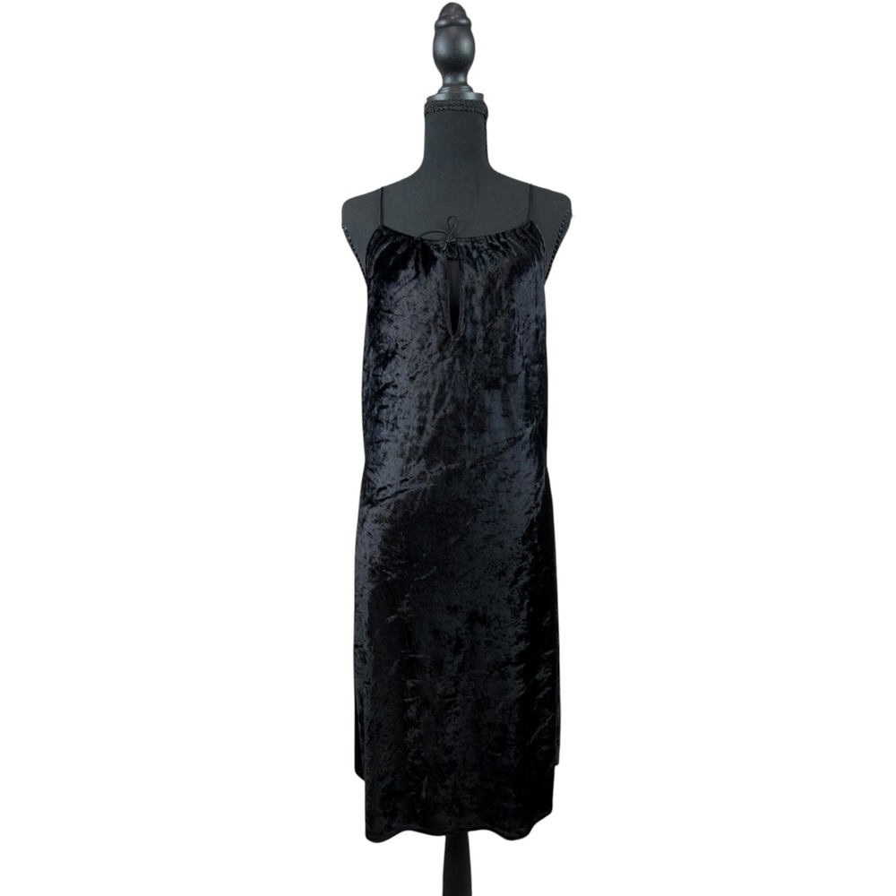 Express Crushed Velvet Midi Dress Women 11/12 Black Keyhole Halter Vintage 90s